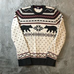 Lands' End Cream Fair Isle Bear Crewneck Sweater